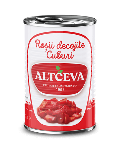 ROȘII DECOJITE CUBURI ÎN SUC DE ROȘII